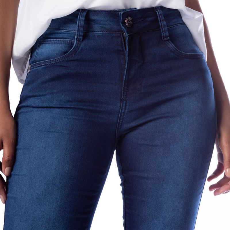 Calça Cropped Jeans Sawary Slim Pregas Azul