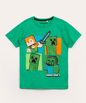 camiseta infantil minecraft manga curta verde