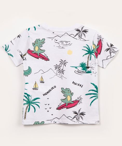 camiseta infantil manga curta praia com bolso branca