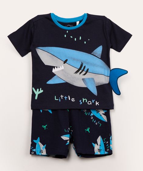pijama infantil manga curta tubarão azul marinho