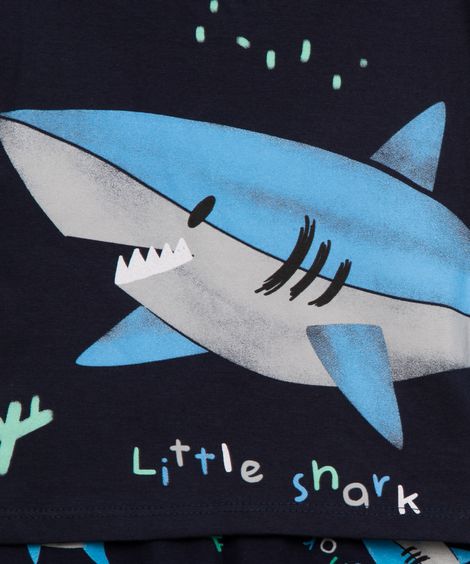 pijama infantil manga curta tubarão azul marinho