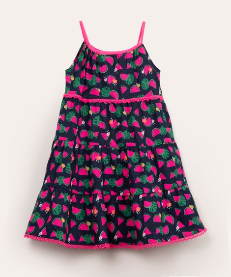 vestido infantil com recortes melancias multicor