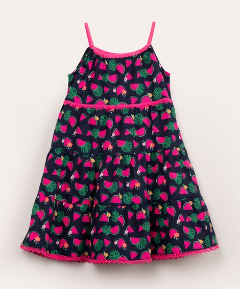 vestido infantil com recortes melancias multicor