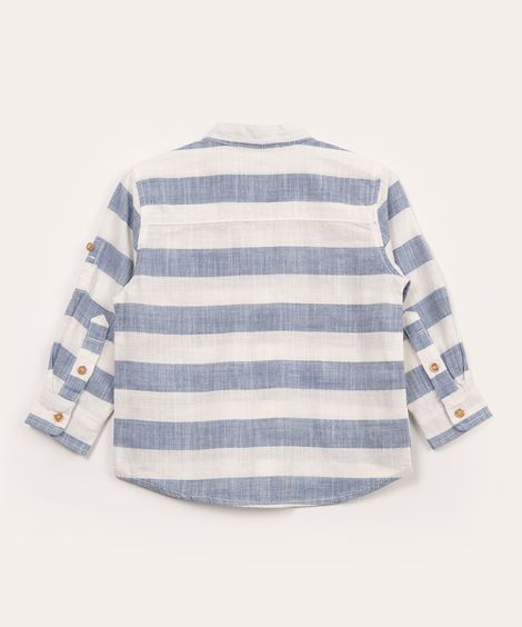 camisa infantil de algodão gola padre listrada off white
