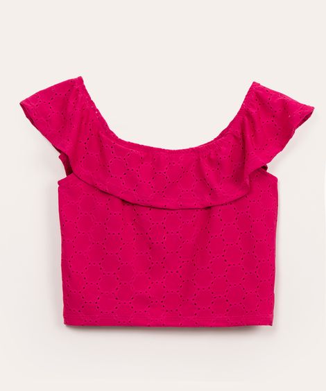 blusa infantil de laise ciganinha com babado pink
