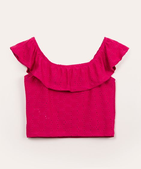 blusa infantil de laise ciganinha com babado pink