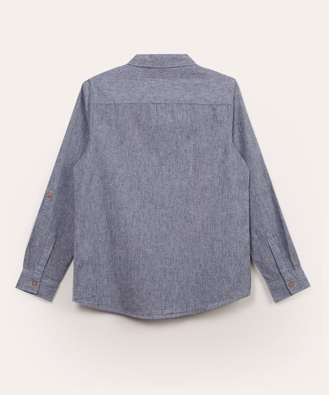 camisa juvenil com linho manga longa listrada azul