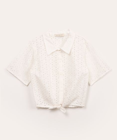 camisa juvenil de laise manga curta com nó off white