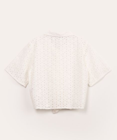 camisa juvenil de laise manga curta com nó off white