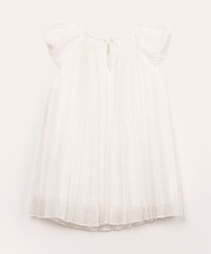 vestido infantil plissado poá com glitter off white