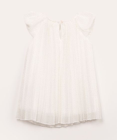 vestido infantil plissado poá com glitter off white