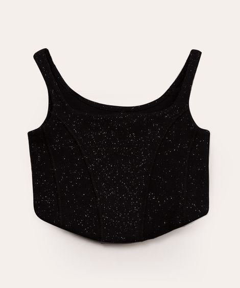 regata juvenil cropped corset com glitter preto