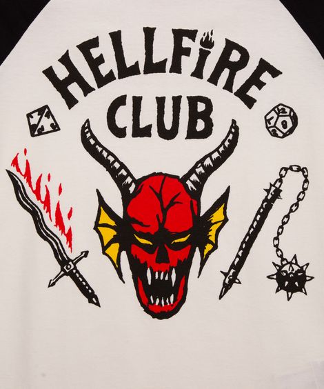 camiseta juvenil raglan manga curta stranger things off white