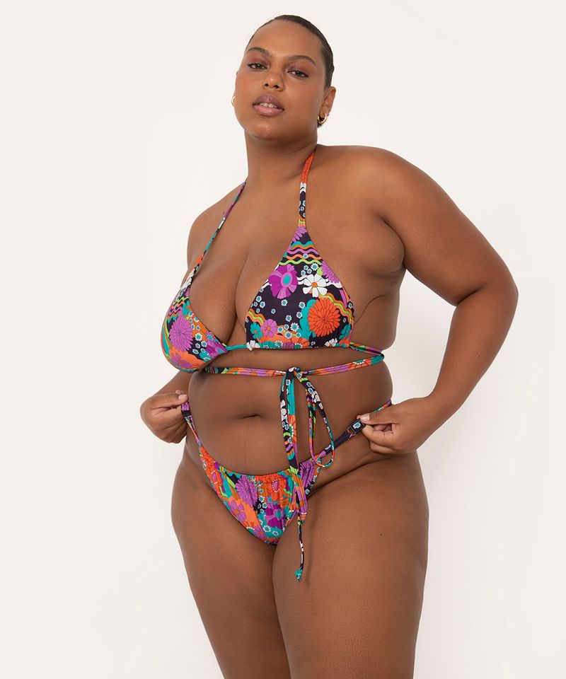 biquíni calcinha tanga string plus size areia cosmo com proteção uv50 preto