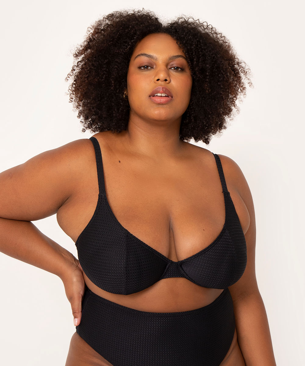 Biquíni Plus Size Meia-Taça Azul Texturizado - PLUS SIZE, BIQUINIS