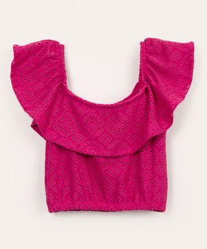 blusa infantil de laise ciganinha com babado pink