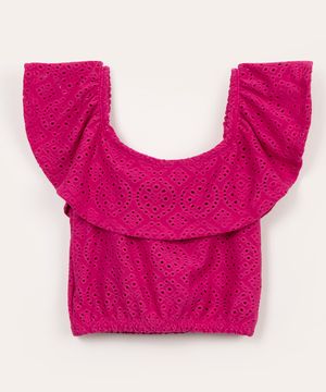 blusa infantil de laise ciganinha com babado pink