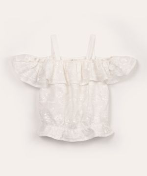 blusa infantil de laise paetê ciganinha off white