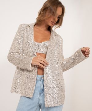 blazer de paetê prata