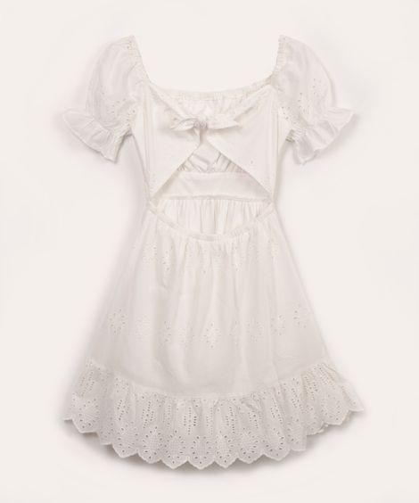vestido juvenil de laise manga bufante off white