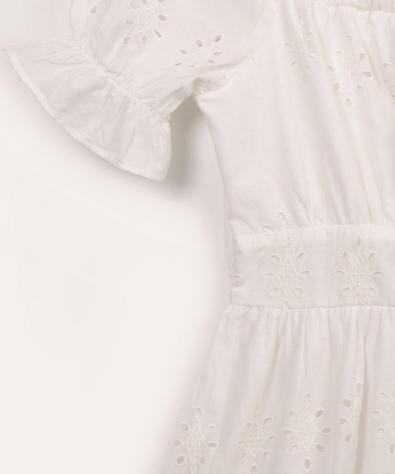 vestido juvenil de laise manga bufante off white