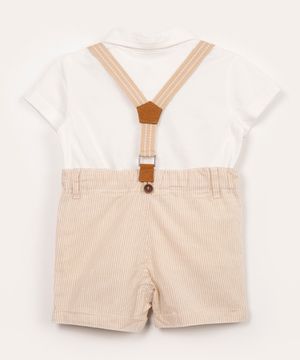 conjunto infantil camisa com bermuda e suspensório off white