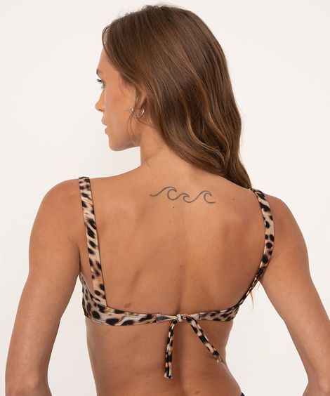 biquíni top meia taça animal print com bojo removível proteção uv50 preto