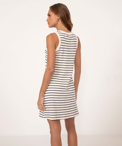 vestido curto halter neck listrado básico off white
