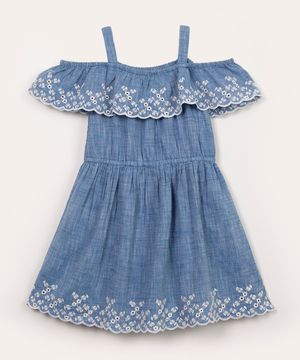 vestido infantil ciganinha com bordado alça fina azul