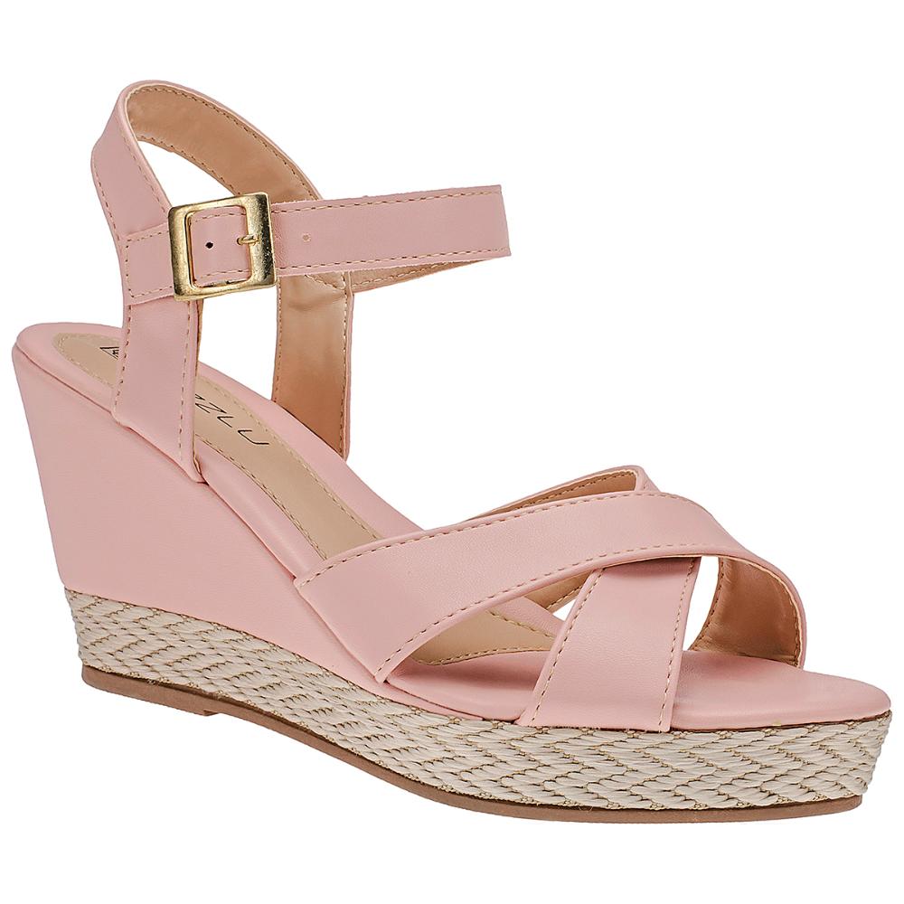 Sandália Anabela Salto Médio Corda Plataforma Feminino LAZZLU Rosa Menor preço em Sandália Anabela Salto Médio Corda Plataforma Feminino LAZZLU Rosa