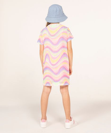 vestido infantil em tela manga curta onda multicor