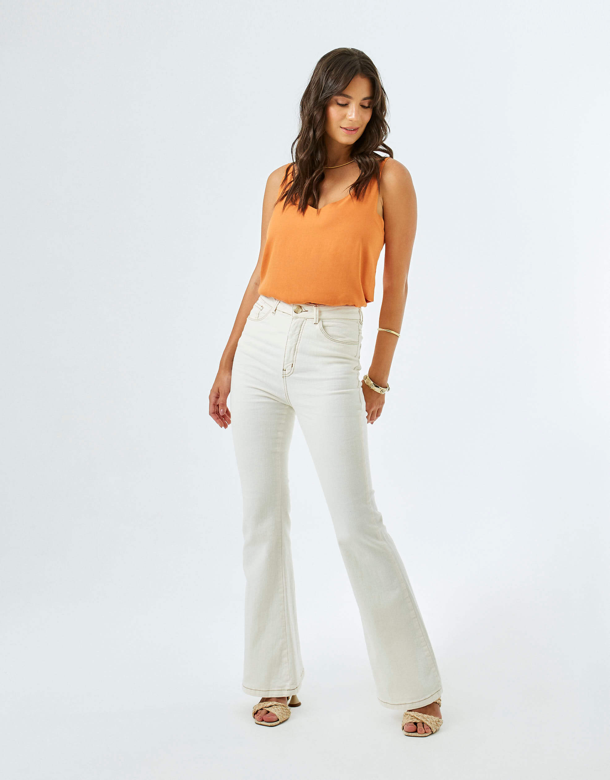 calça flare white jeans zinzane off white - C&A