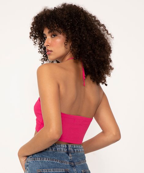 top canelado cut out amarração pink