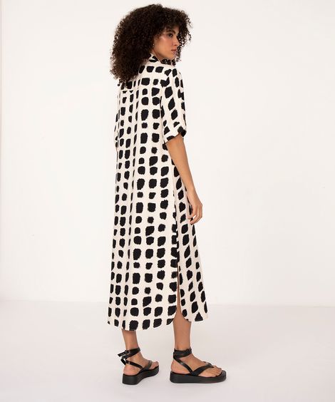 vestido chemise de viscose longo poá off white