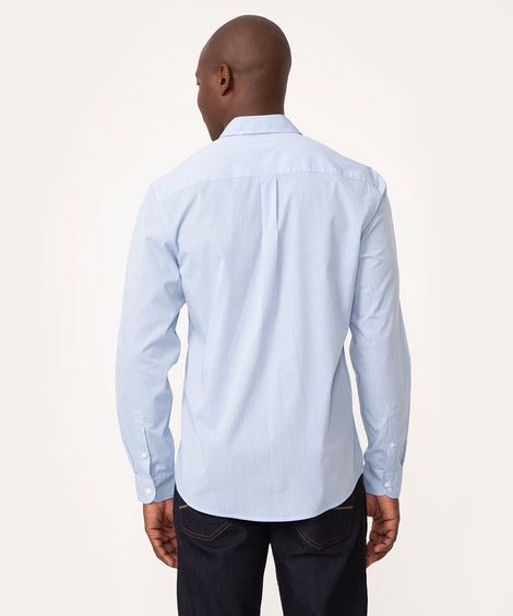 camisa comfort de algodão xadrez manga longa azul claro