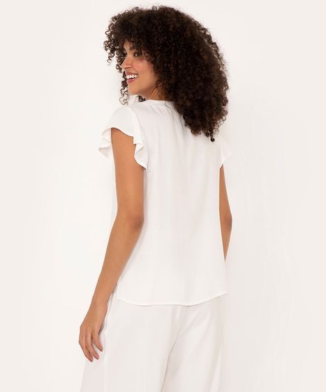 blusa de viscose manga curta gola laço off white