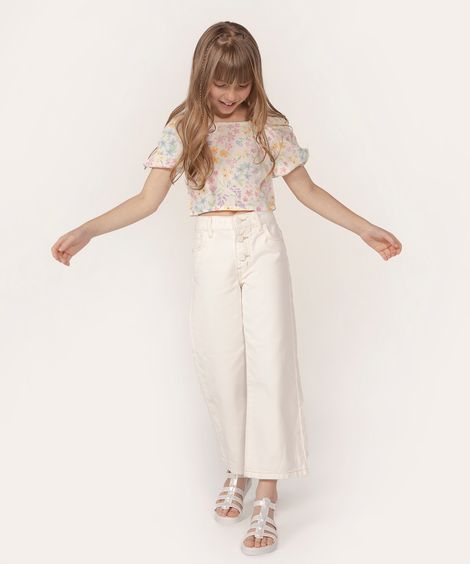 calça infantil de sarja wide leg off white