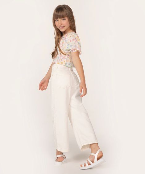 calça infantil de sarja wide leg off white