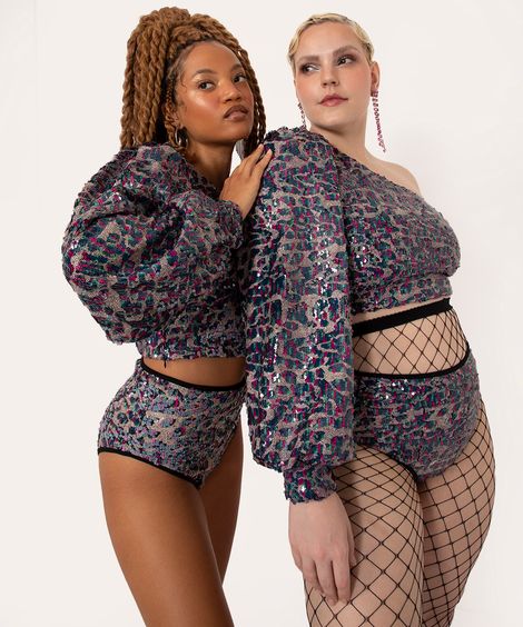 short hot pant paetê ohlograma multicor