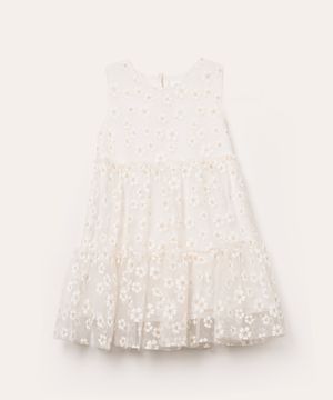 vestido infantil de tule floral off white