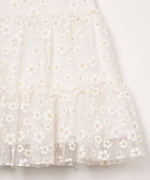 vestido infantil de tule floral off white