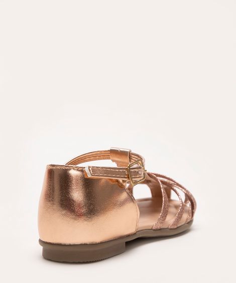 sandália infantil tiras brilhos cobre