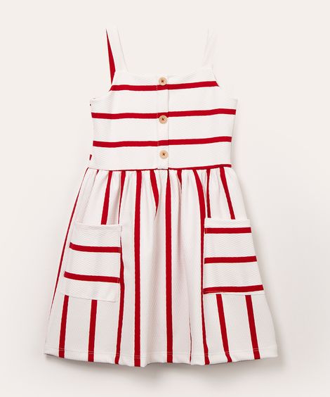 vestido infantil listrado com bolso off white - off white