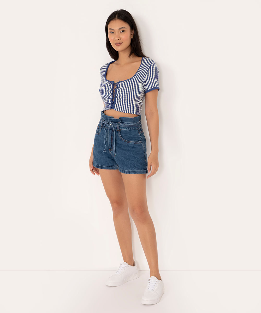 Shorts jeans feminino cinto cintura alta roupa moda modinha feminina  tendencia claro - R$ 87.90, cor Azul claro (clochard) #97655, compre agora