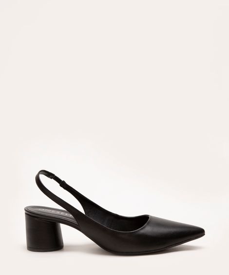 scarpin salto baixo grosso bico fino oneself preto