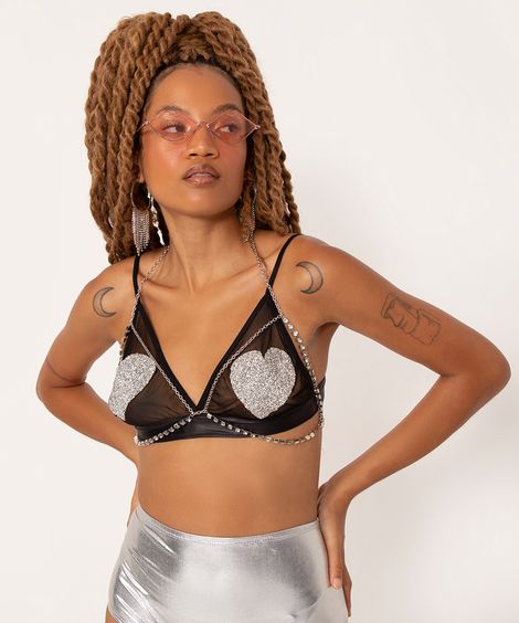 top cropped de strass body jewelry ohlograma prata