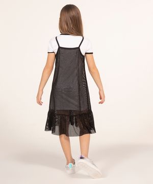 vestido infantil sobreposição tela brilho off white