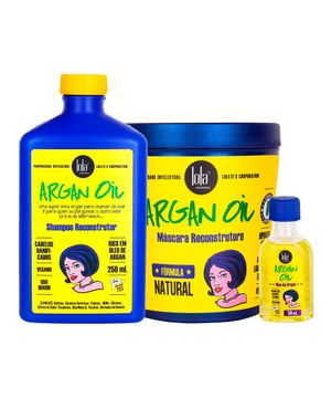 Kit Lola Cosmétics Reconstrução Argan Oil - Shampoo e Máscara de Reconstrução e Óleo Capilar