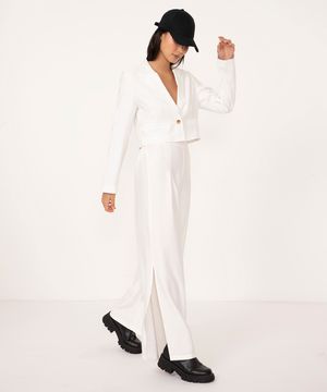 calça alfaiataria cintura alta com fenda off white