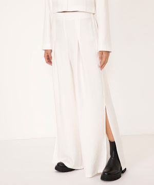 calça alfaiataria cintura alta com fenda off white